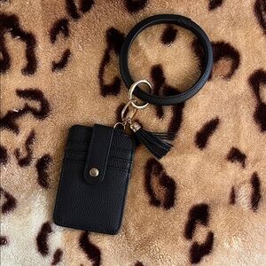 Black Leather Card Holder Keychain wristlet!